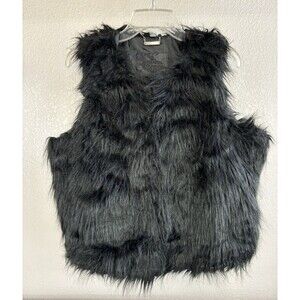 JouJou Women’s Shaggy Faux Fur Vest Black XL Mobwife
